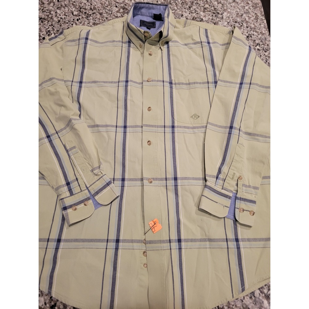 Roper Plaid Long Sleeve Button Down Shirt Mens ML Light Green Blue‎ White